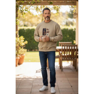 M855) Vintage MC Sports Tan Embroidery Golf Pullovers Granpa Fleeces Sweater XL